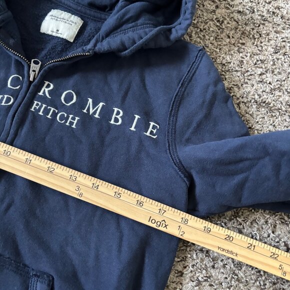 Abercrombie & Fitch Navy Blue Zip-Up Hoodie With Logo Print Lined Hood & Pockets - Picture 5 of 6